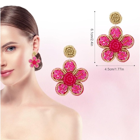 Gorgeous Flower Beaded Earrings - Picture 2 of 4